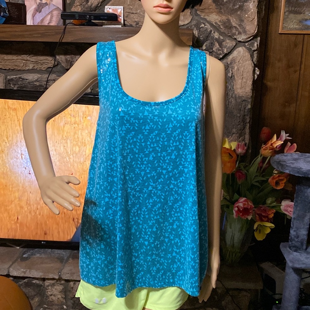 4/$10 No Boundaries Sequin Zip Top Tunic Length Racer Back Tank Top